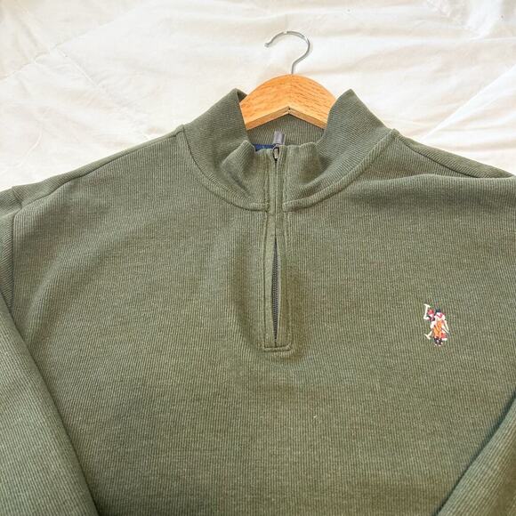 U.S. Polo Assn Quarter Zip Pullover Green Long Sleeve Sweater Size Large - Picture 3 of 8